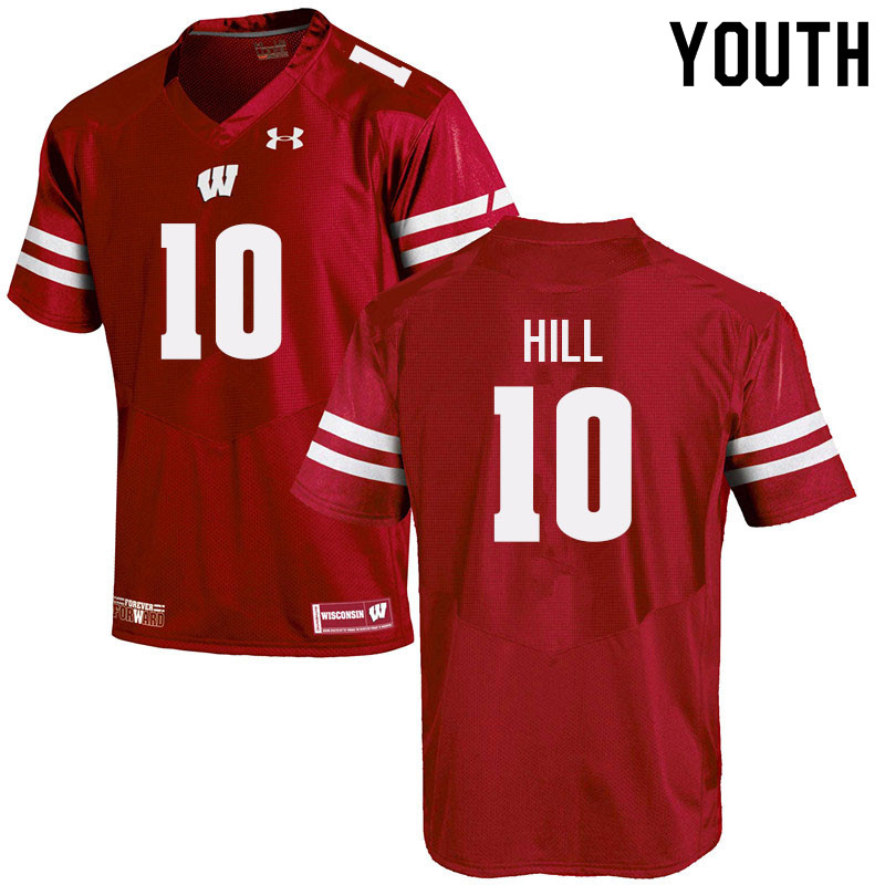 Youth #10 Deacon Hill Wisconsin Badgers College Football Jerseys Sale-Red